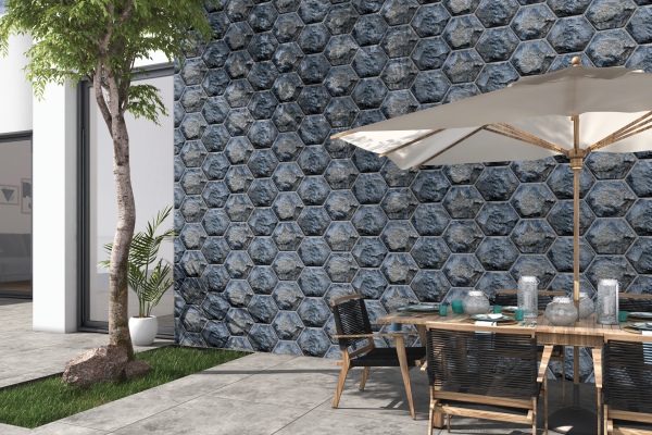Elevation Wall Cladding Glazed Porcelain Tiles Hexa Natural Metrix