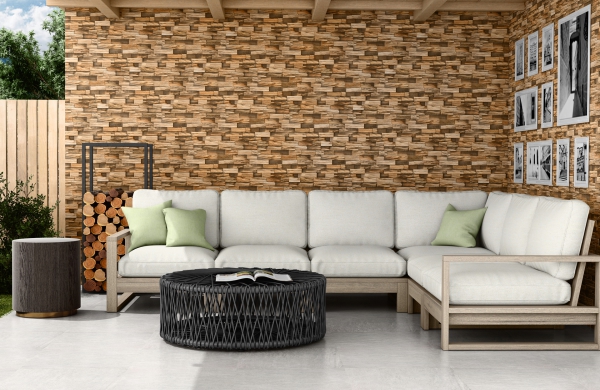 Elevation Wall Cladding Glazed Porcelain Tiles Iroko Brown Wood