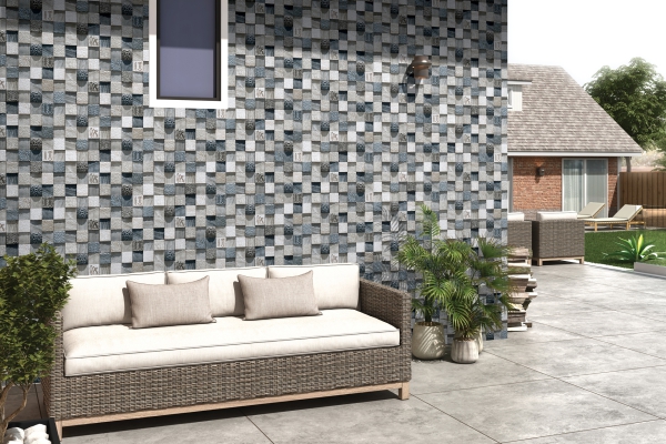 Elevation Wall Cladding Glazed Porcelain Tiles Mosiaco Grey Metrix