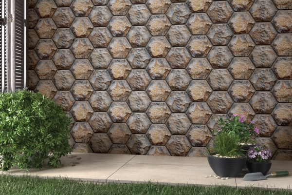 Elevation Wall Cladding Glazed Porcelain Tiles Hexa Brown Metrix