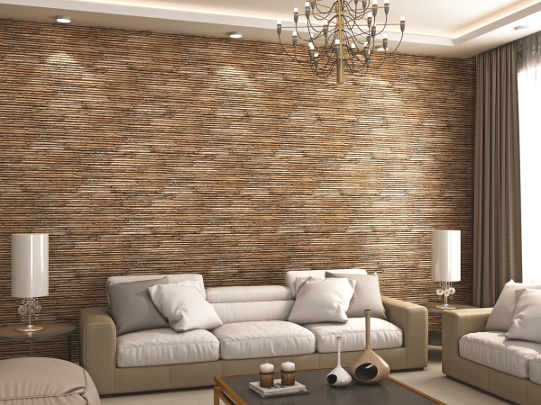 Elevation Wall Cladding Glazed Porcelain Tiles Strips Brown Metrix