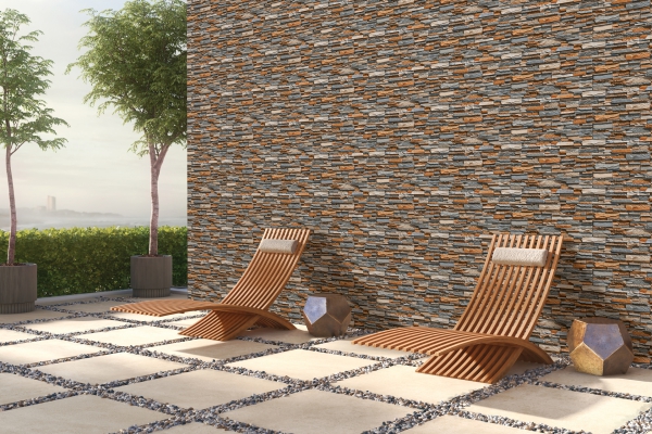 Elevation Wall Cladding Glazed Porcelain Tiles Lines Brown Metrix