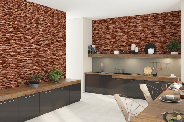 Elevation Wall Cladding Glazed Porcelain Tiles Lines Maroon Metrix