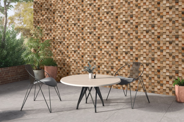Elevation Wall Cladding Glazed Porcelain Tiles Mosiaco Brown Metrix